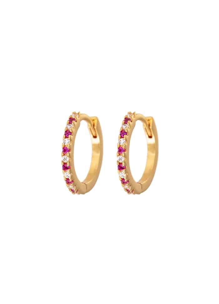 Emilia By Bon Dep Medium Hoops Cerise & White