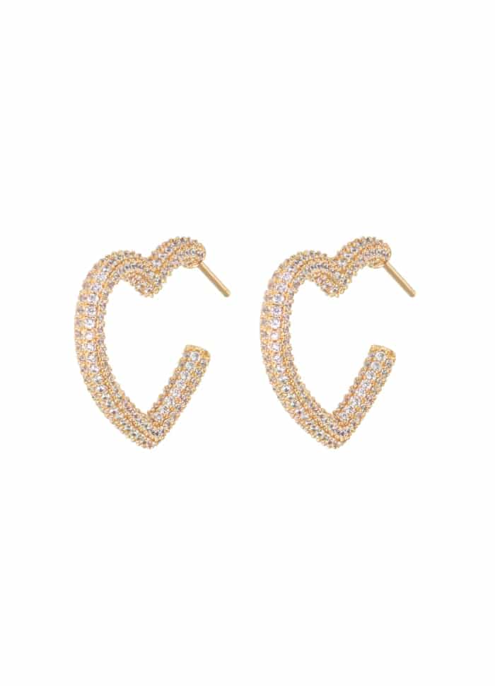Emilia By Bon Dep Stone Covered Heart Hoops