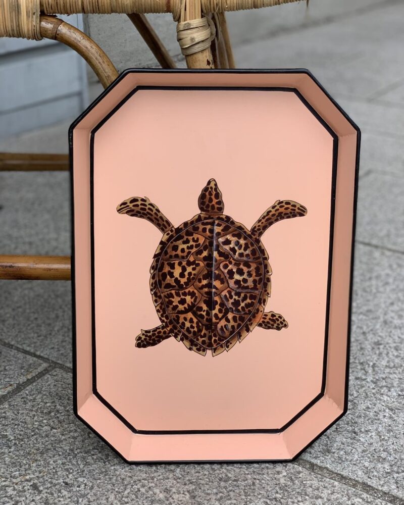 LES-OTTOMANS Hand Painted Tray Peach Turtle