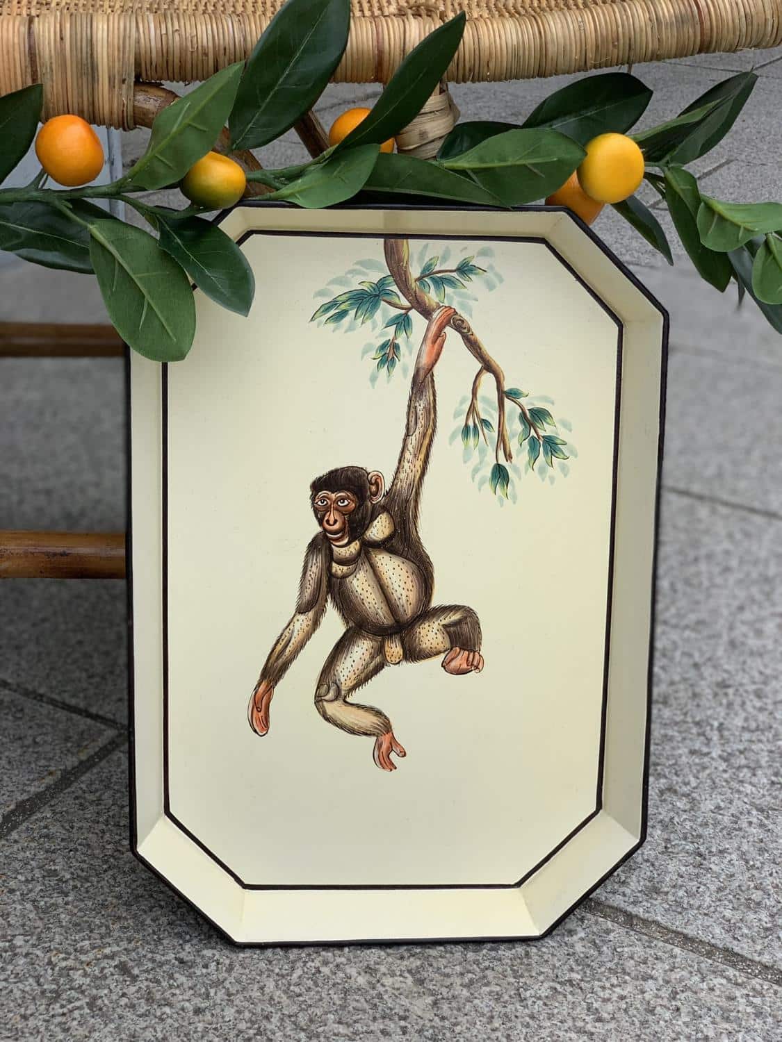 LES-OTTOMANS Hand Painted Tray Yellow Monkey