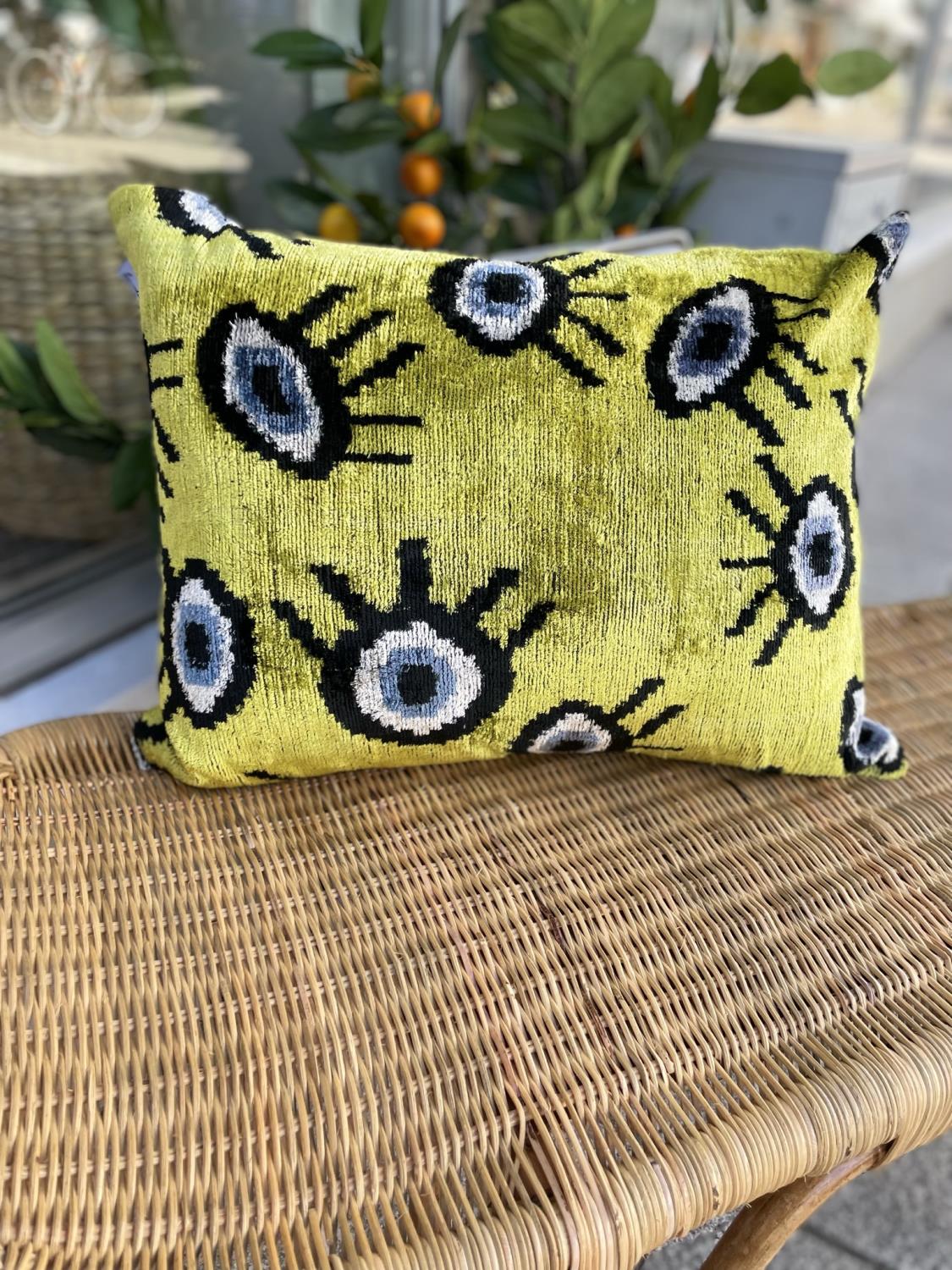 LES-OTTOMANS Silk Velvet Cushion Yellow Eye