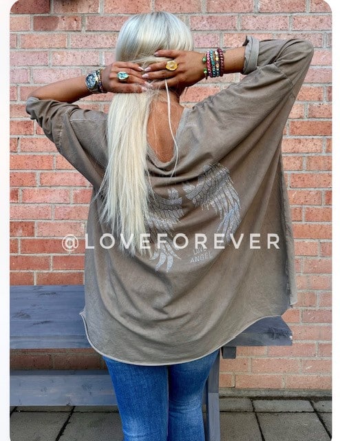Love Forever Angel Top Taupe OS