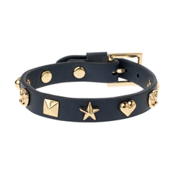 Dark Leather Sign Stud Bracelet Navy Blue