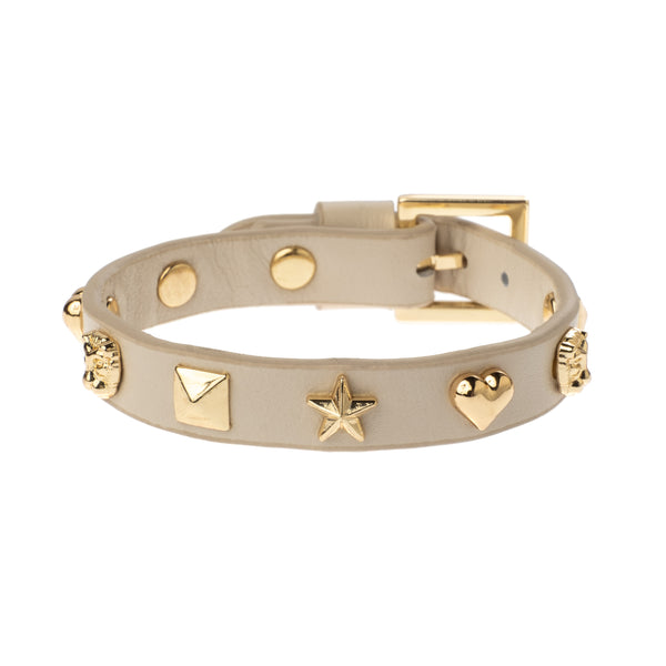 Dark Leather Sign Stud Bracelet Sand