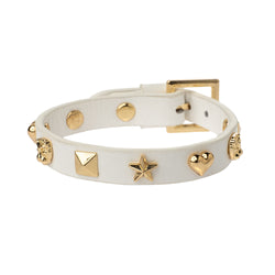 Dark Leather Sign Stud Bracelet White