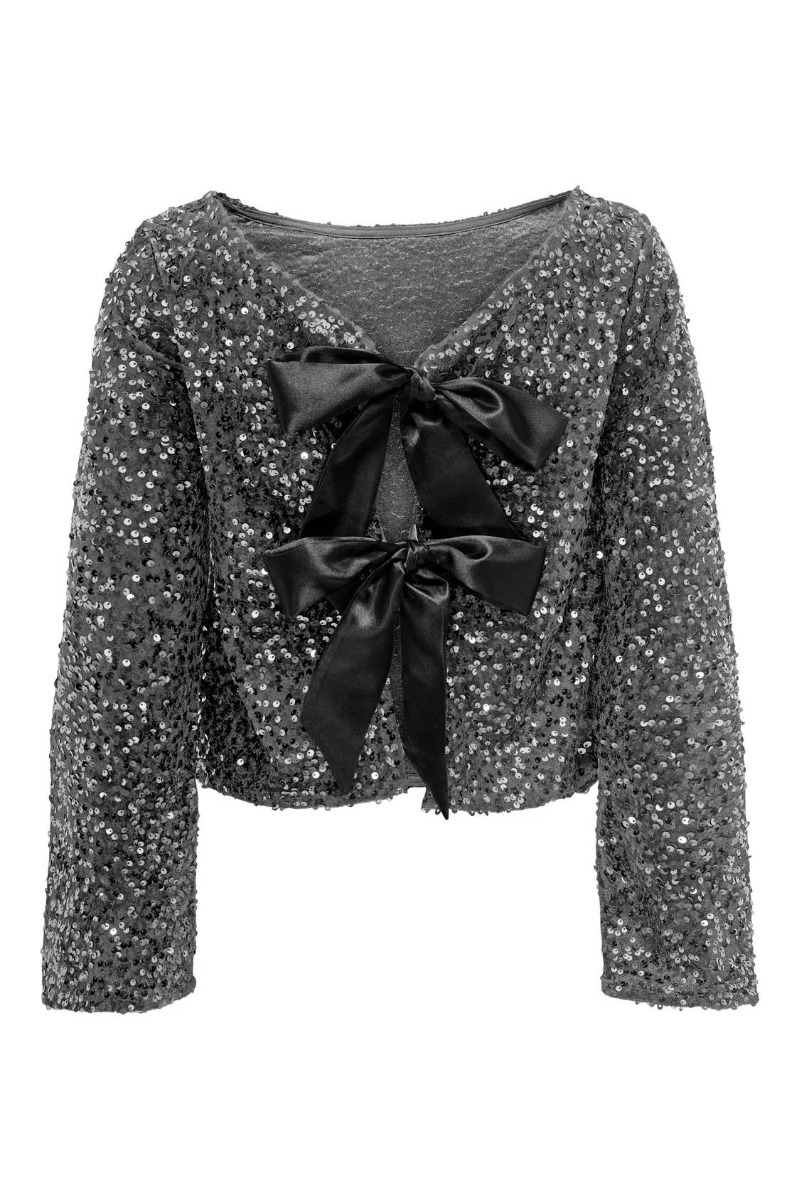 JDY Sara L/S Bow Sequins Top Silver