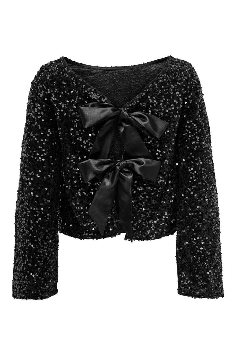 JDY Sara L/S Bow Sequins Top Black