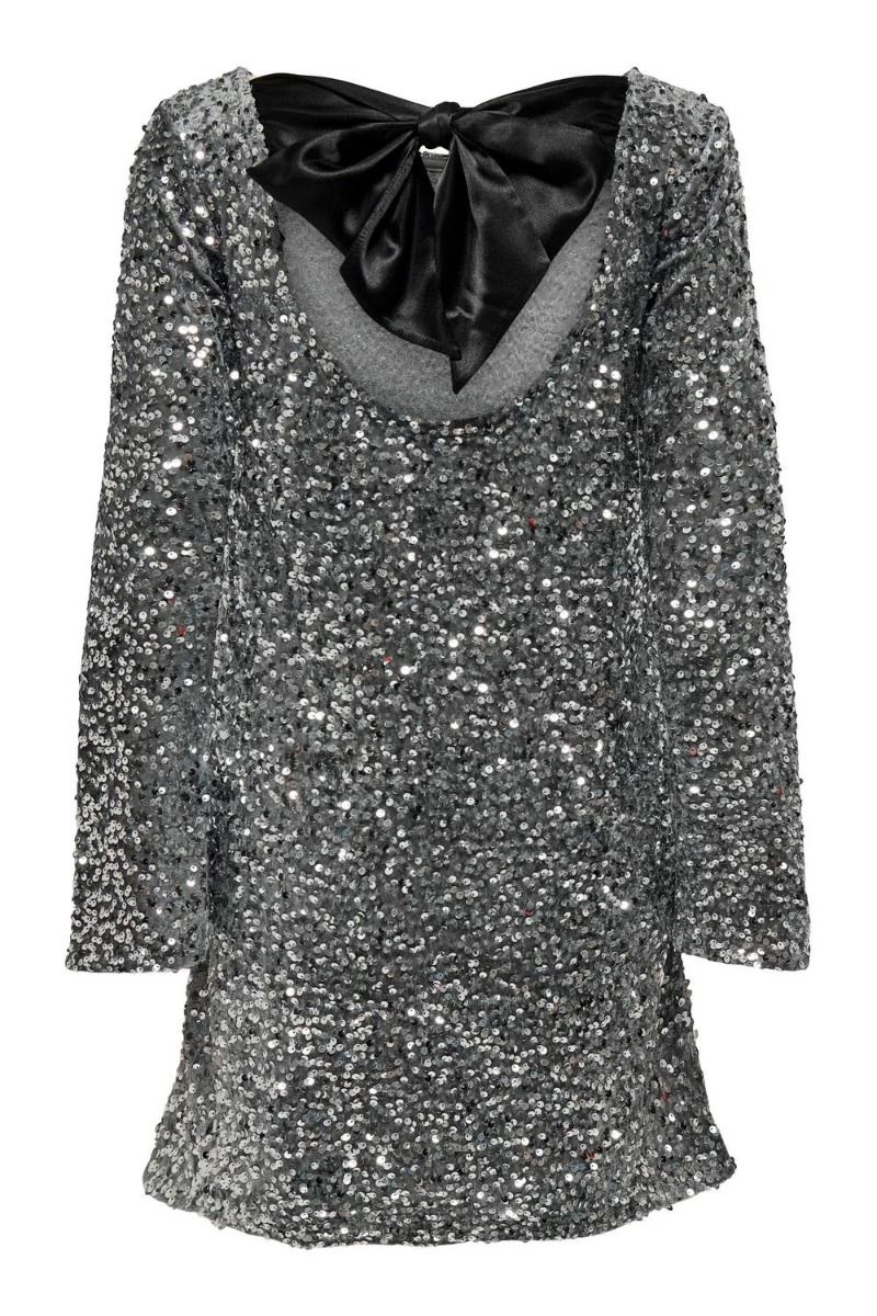 JDY Sara L/S Bow Sequins Dress Silver