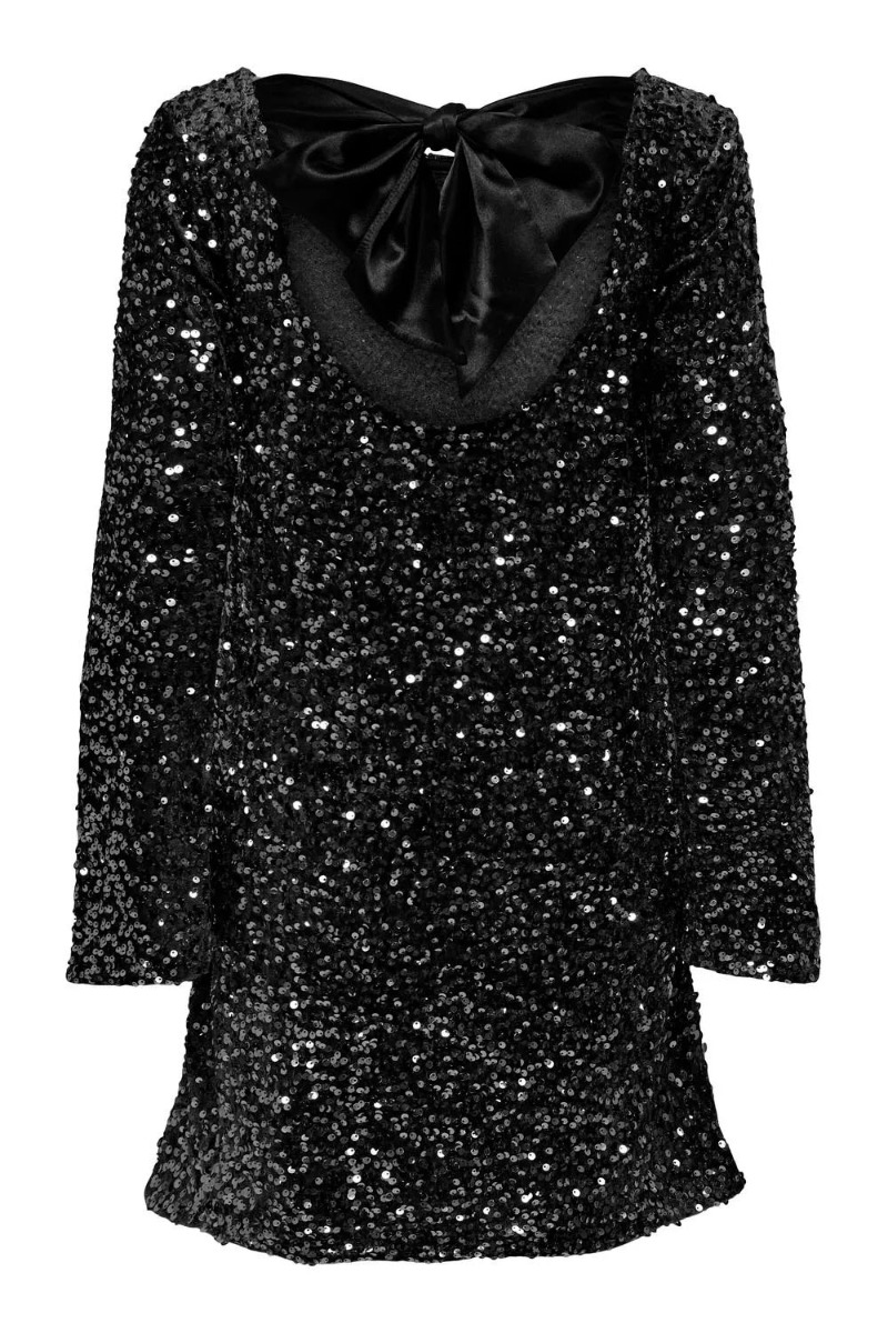 JDY Sara L/S Bow Sequins Dress Black