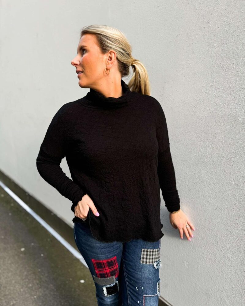 By Basics Bubble Wool Shirt W/Large Rollneck Black