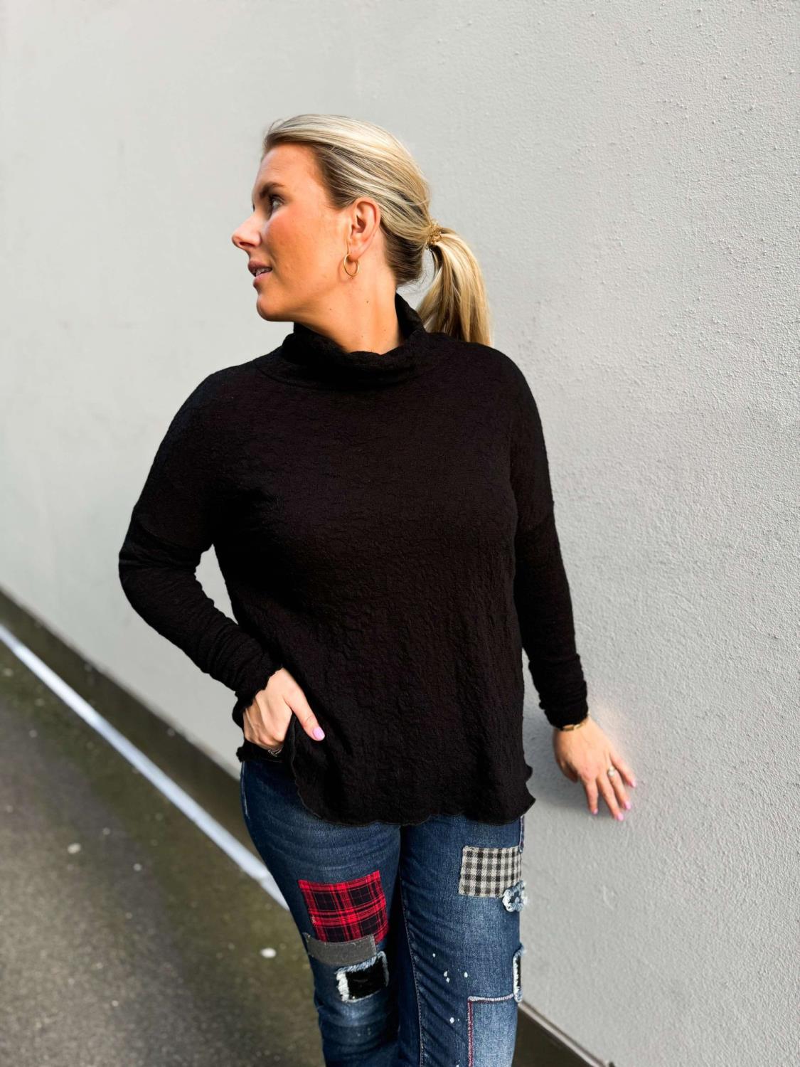 By Basics Bubble Wool Shirt W/Large Rollneck Black