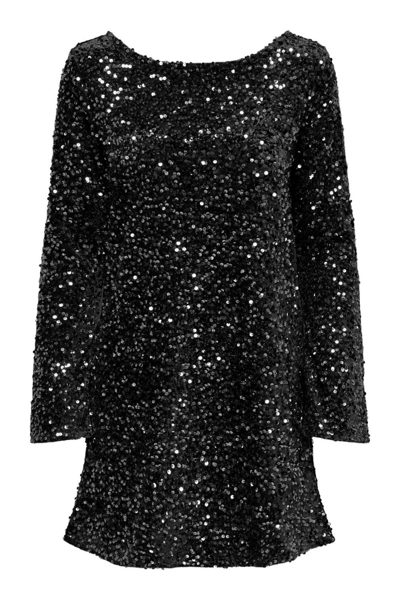 JDY Sara L/S Bow Sequins Dress Black