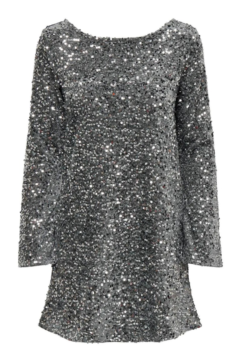 JDY Sara L/S Bow Sequins Dress Silver