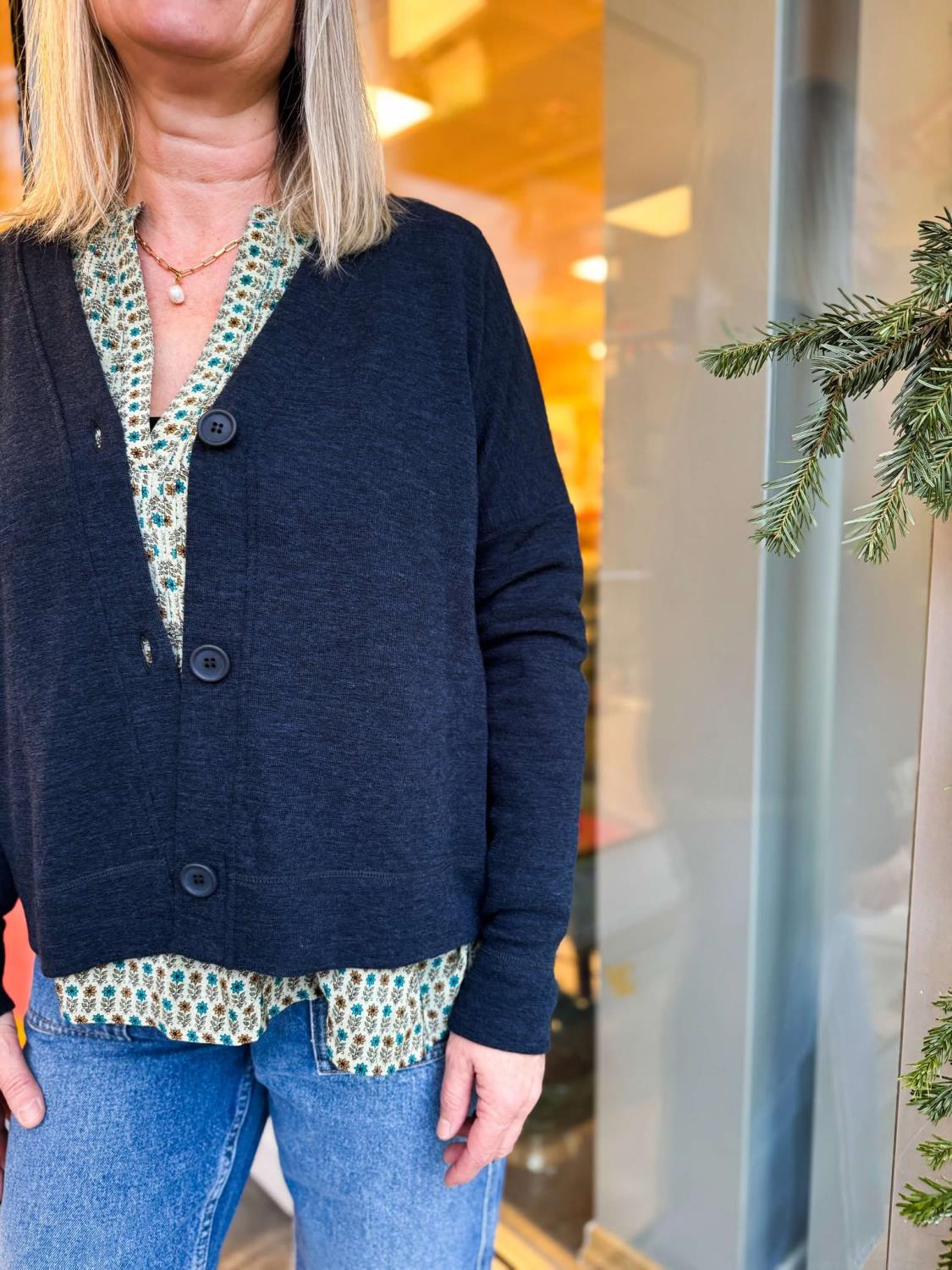 By Basics Box Cardigan Midnight Blue