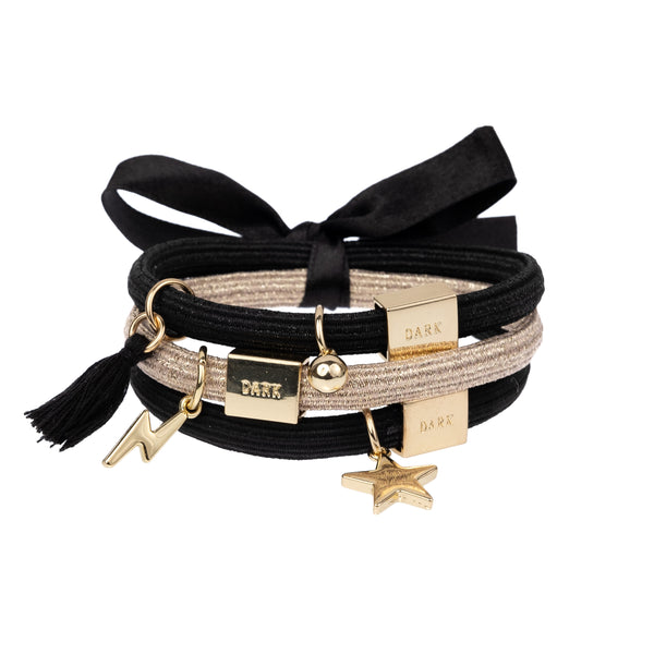 Dark Hair Ties Sands 3pk All Black W/Gold