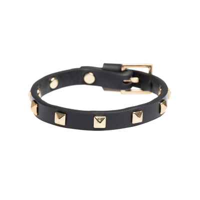 Dark Leather Stud Bracelet Mini Black