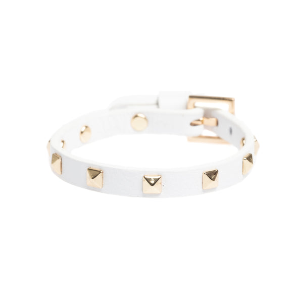 Dark Leather Stud Bracelet Mini White