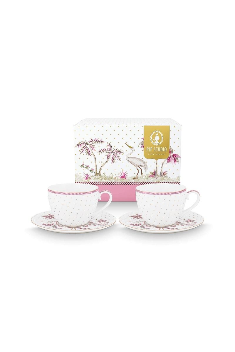 PIP Set/2 Cups & Saucers Jolie Dots Gold Pink 280 ml