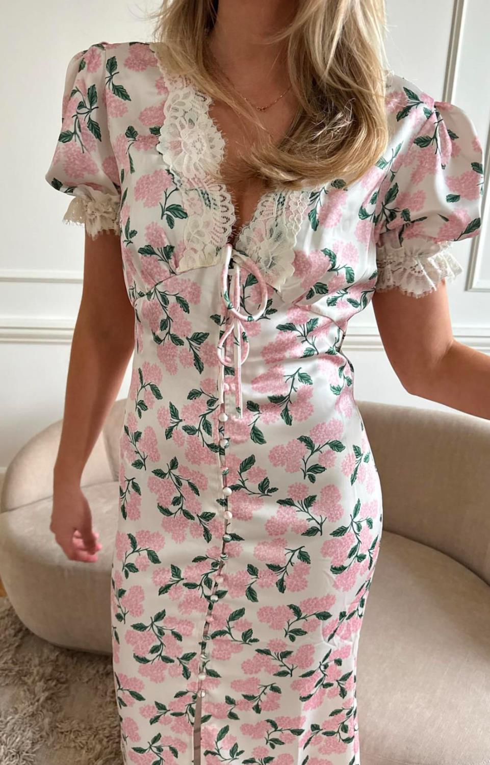 BY IC Agneteic Long Dress Pink Hydrangea Print