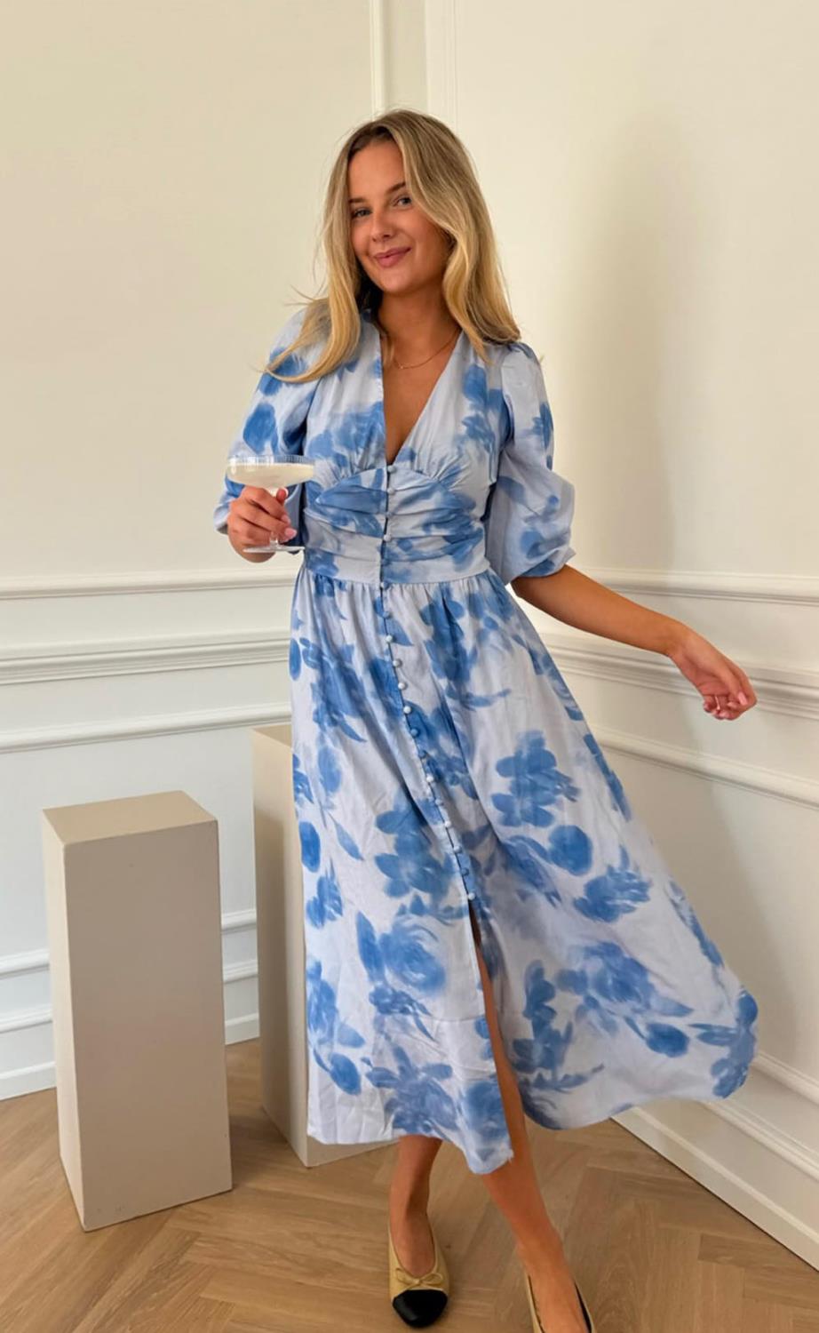 BY IC Adelic Long Dress Blue Flower Print