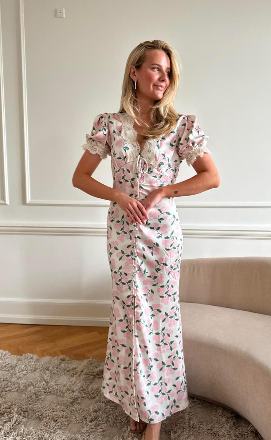 BY IC Agneteic Long Dress Pink Hydrangea Print