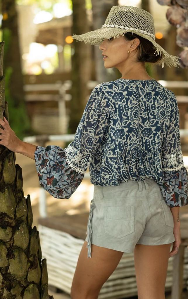 Miss June Long Sleeve Blouse Blue