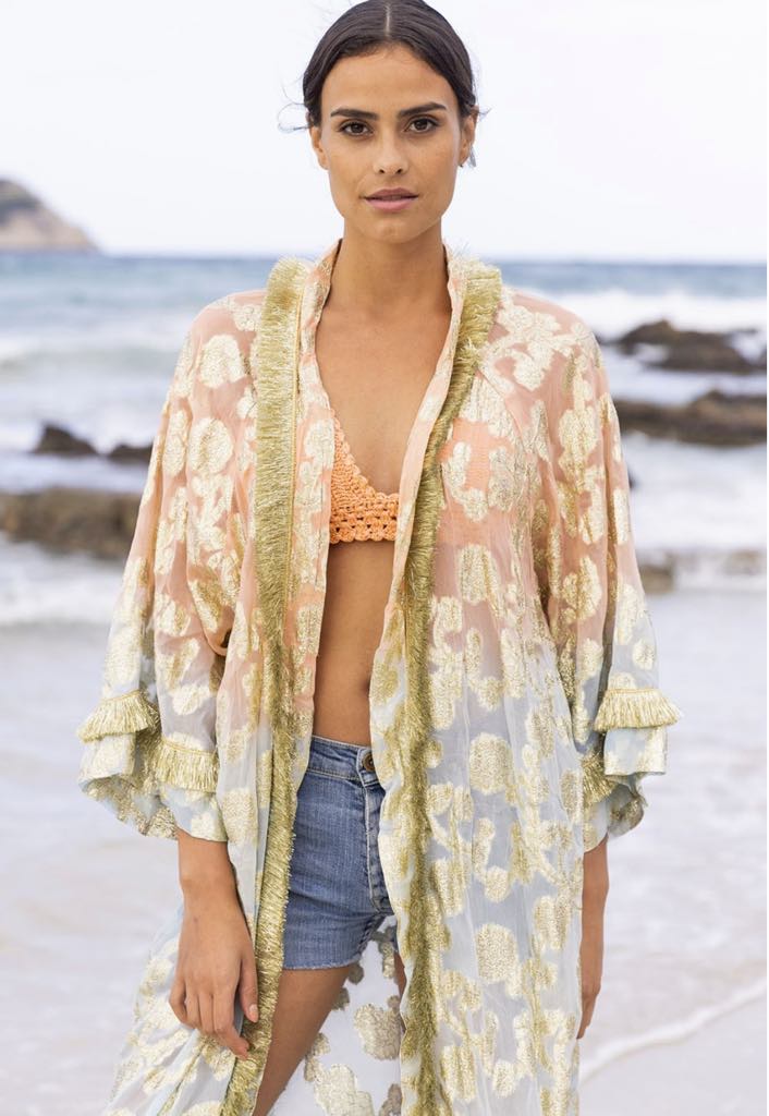 Miss June Kimono Shabby Peach Blue