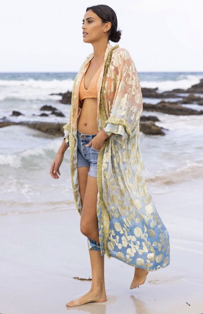 Miss June Kimono Shabby Peach Blue