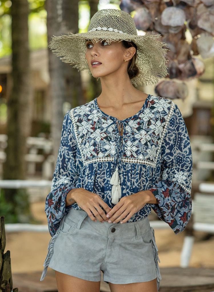Miss June Long Sleeve Blouse Blue