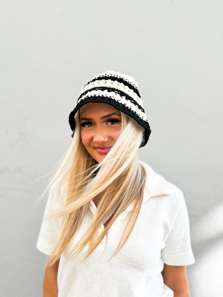 Sui Ava Bohemian Striped Hat Black
