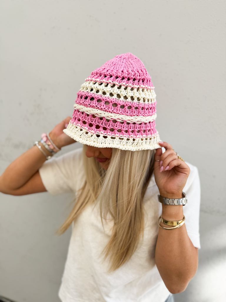 Sui Ava Bohemian Striped Hat Pink