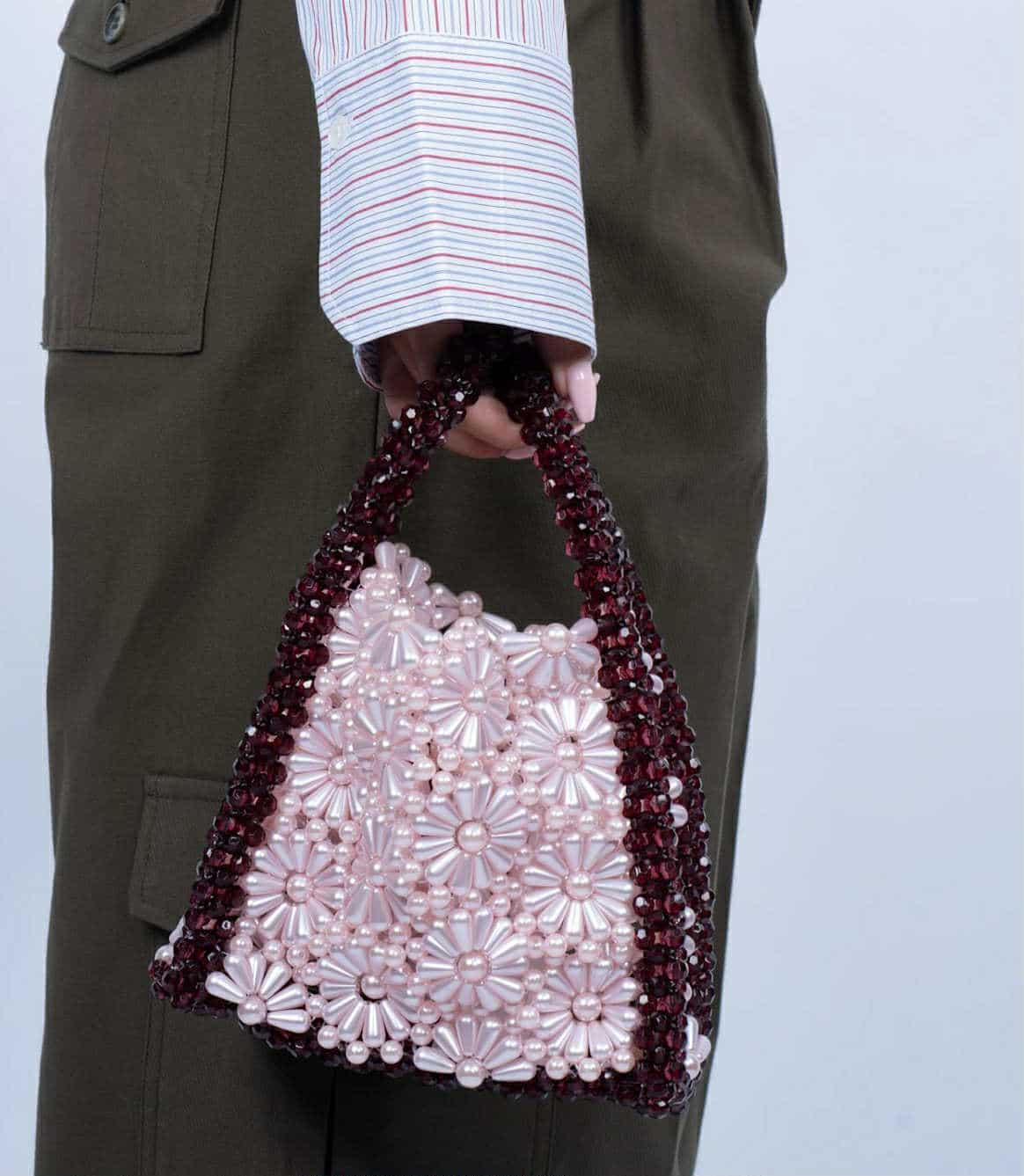 Sui Ava Bouquet Bead Bag Burgundy