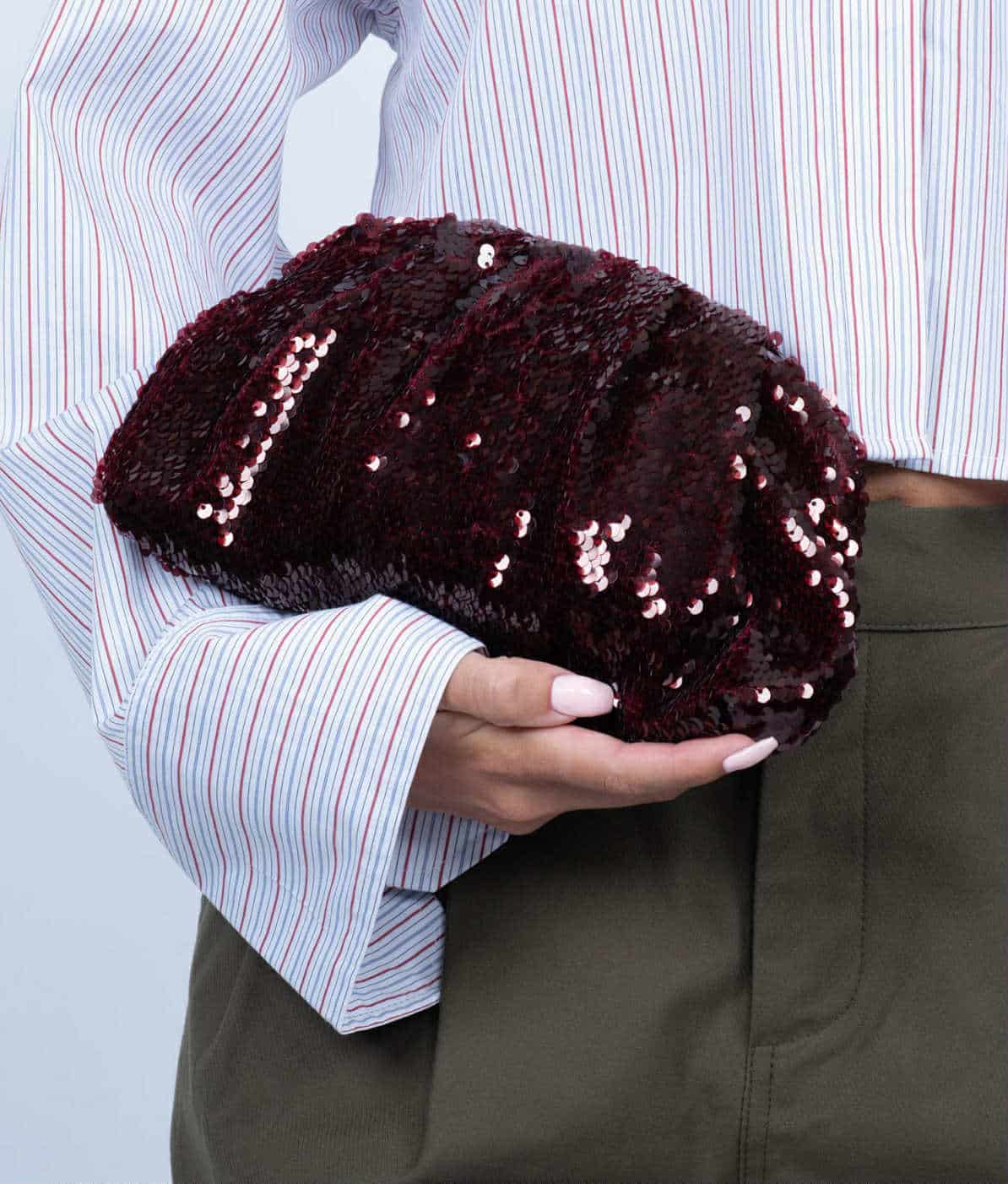 Sui Ava Sequin Clutch Bag Burgundy