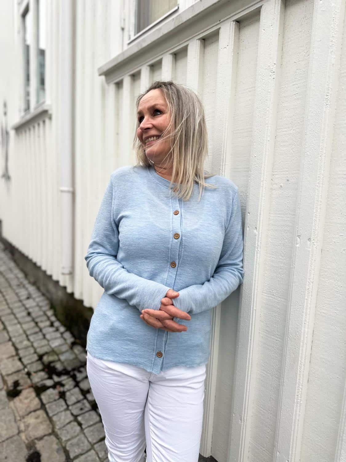 By Basic Cardigan med knapper Sky Blue Melange