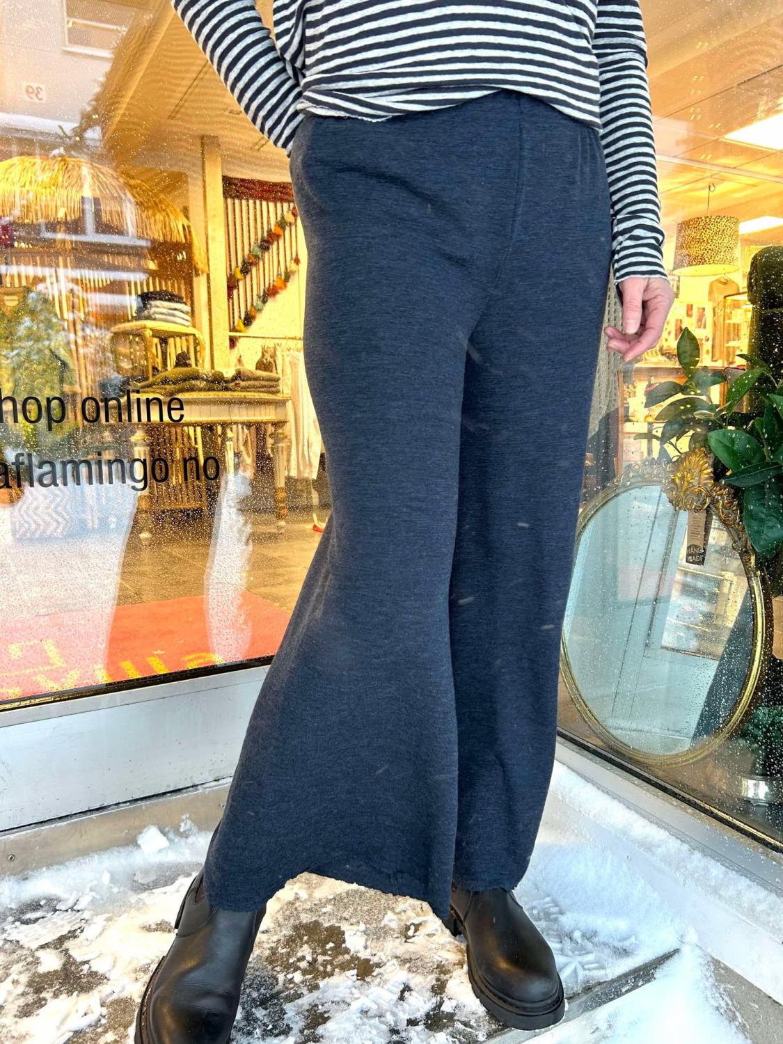 By Basic Wide Pants Midnight Blue Melange