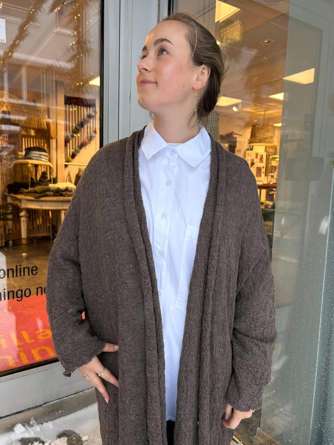 By Basics Bubble Wool Cardigan Earth Melange