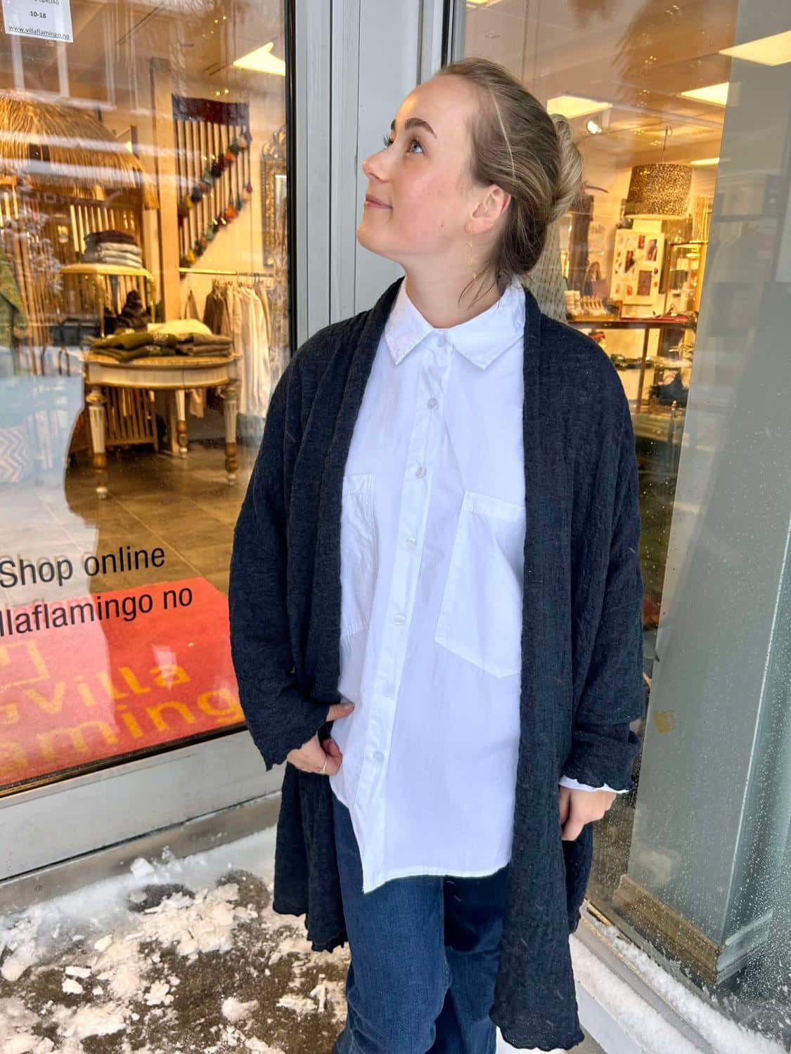 By Basics Bubble Wool Cardigan Midnight Blue Melange