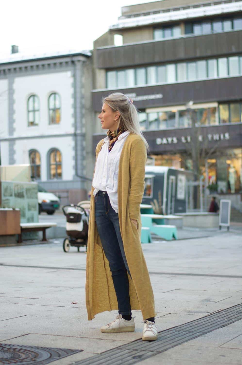 By Basics Cardigan Exstra Long Grain Melange