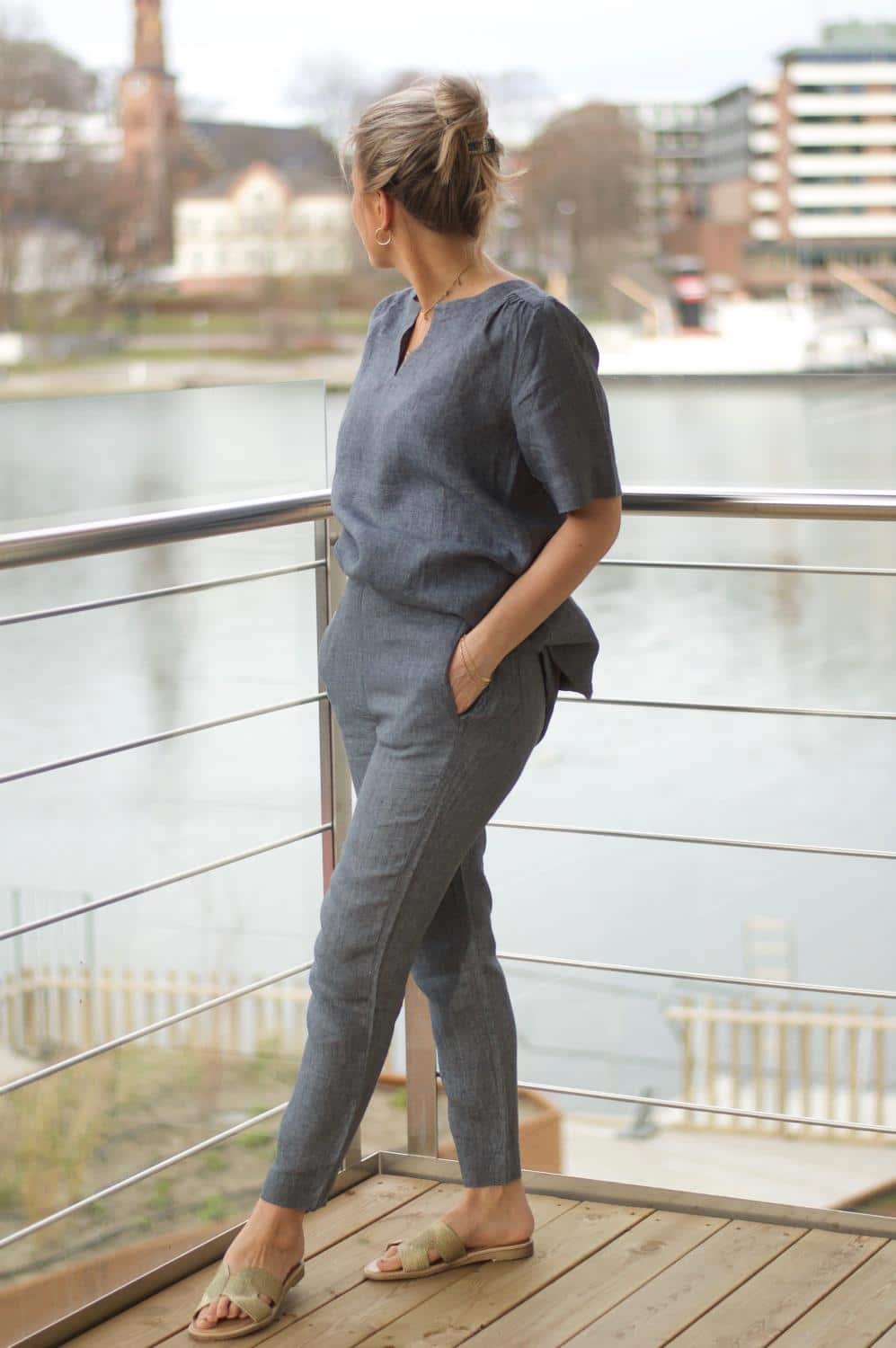 By Basics Lin Culotte Pants Thunder Blue