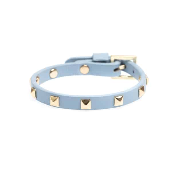 Dark Leather Stud Bracelet Mini Light Blue