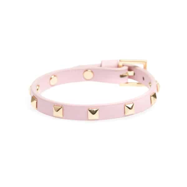 Dark Leather Stud Bracelet Mini Pale Rose