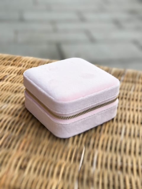 Dark Velvet Jewellery Box Mini Sparkled Pale Pink