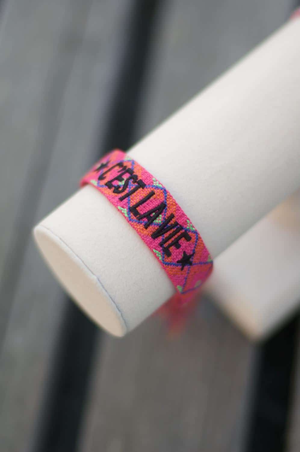 Dark Woven Friendship Bracelet C`est La Vie" Crazy Pink