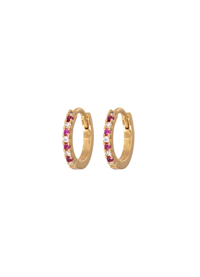 Emilia By Bon Dep Small Hoops Cerise & White