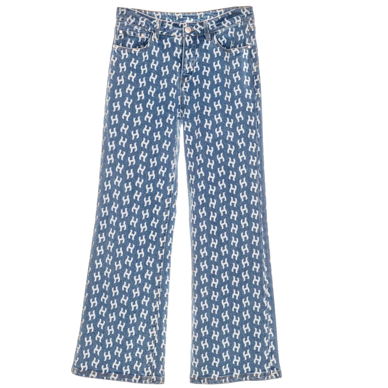 Hèst Megan Denim Wide Leg Printed Jeans Blue
