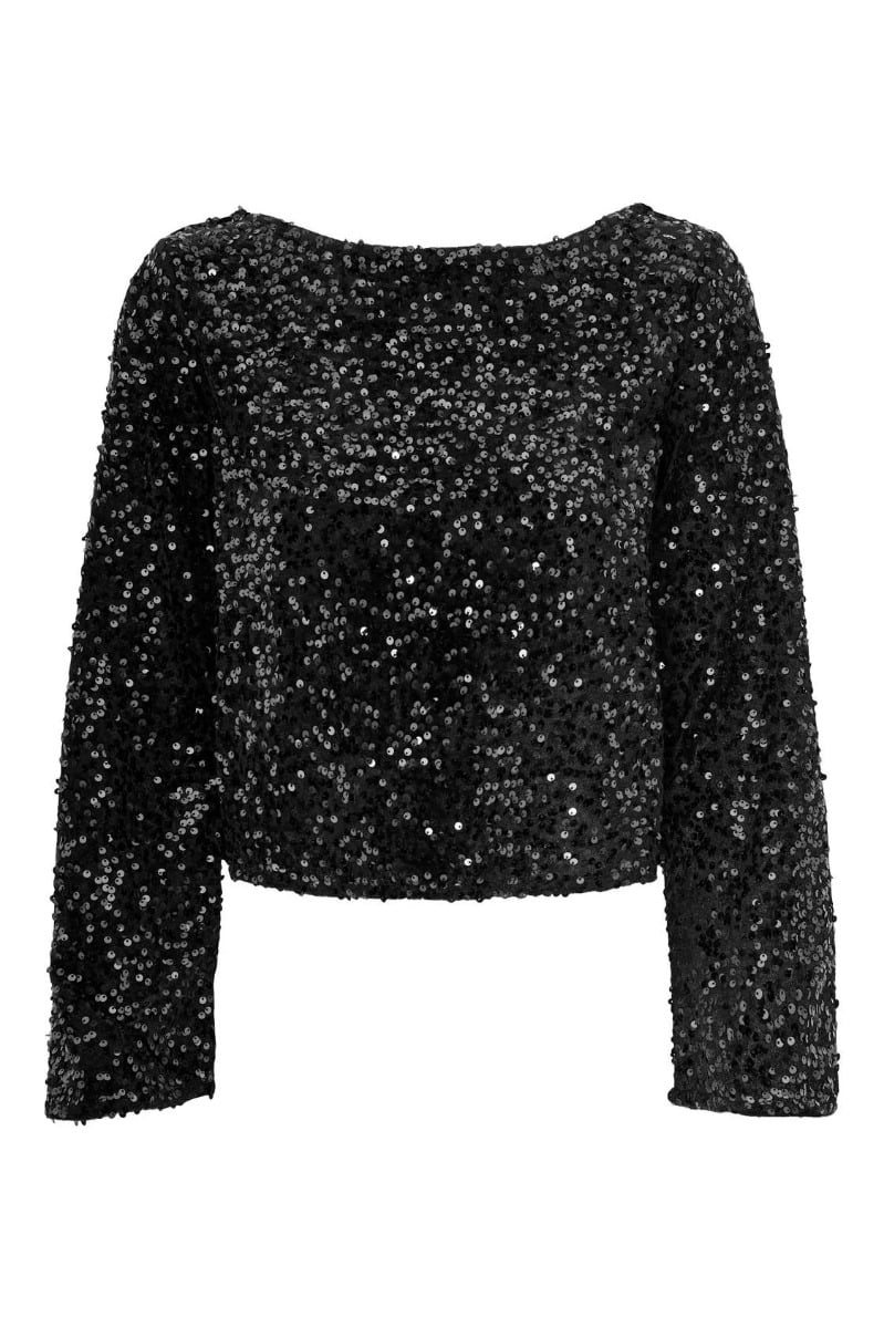 JDY Sara L/S Bow Sequins Top Black