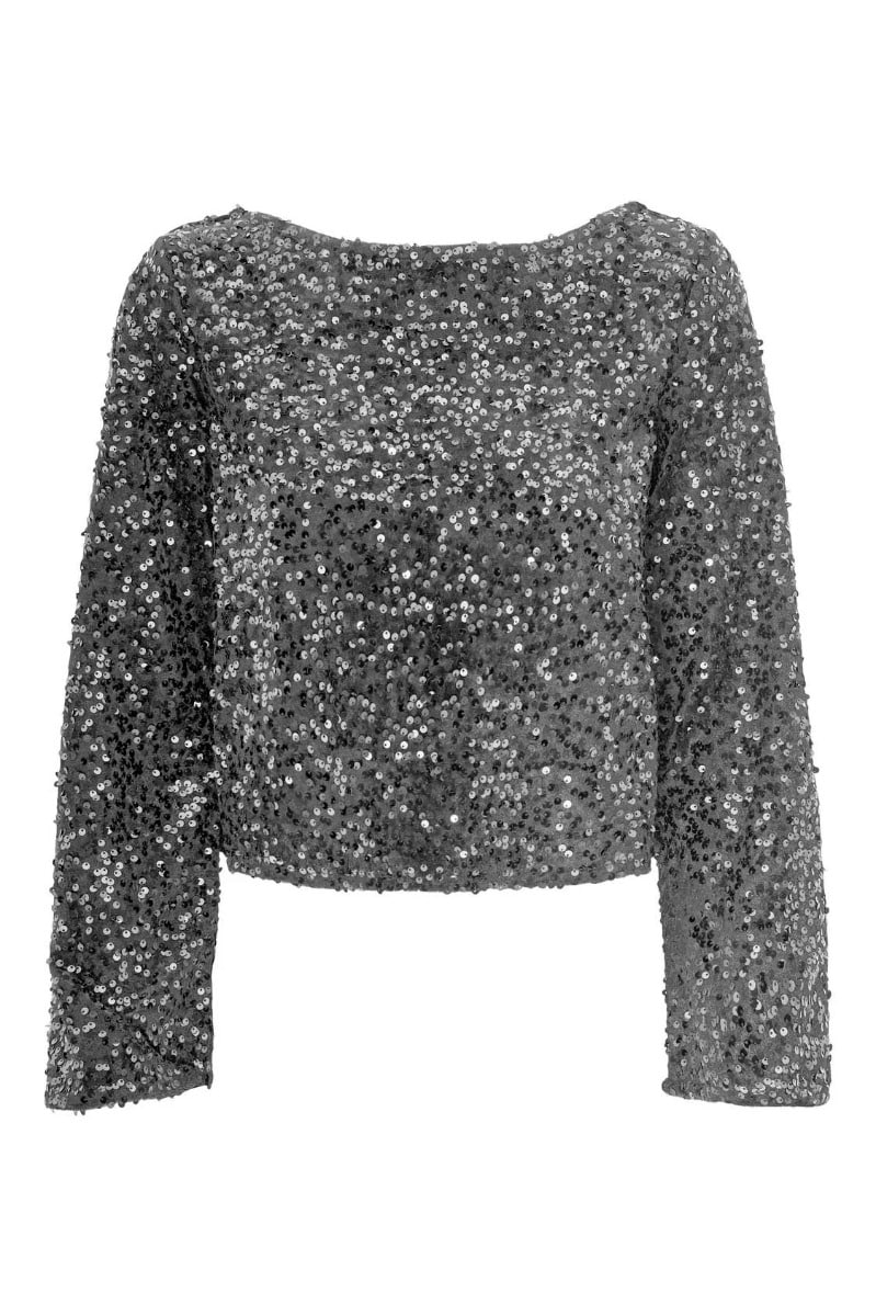 JDY Sara L/S Bow Sequins Top Silver