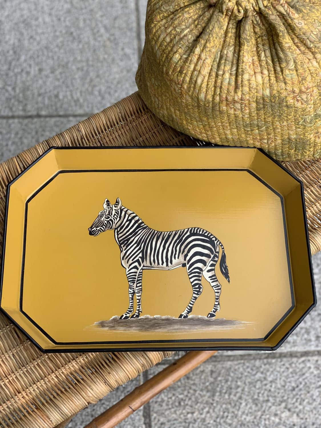 LES-OTTOMANS Hand Painted Tray Yellow Zebra