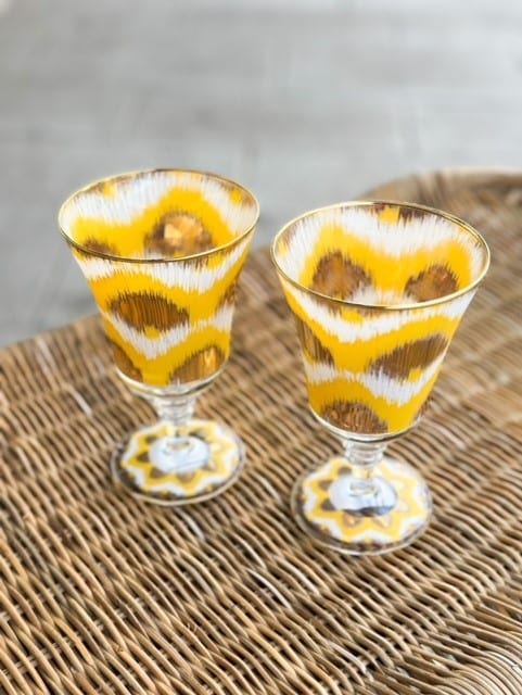 LES-OTTOMANS Ikat Blk/Gold Glass w/stem