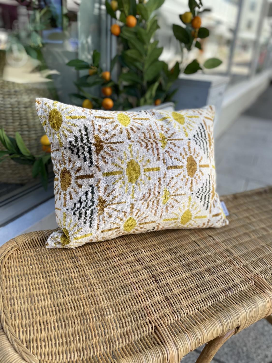 LES-OTTOMANS Silk Velvet Cushion Yellow Sun